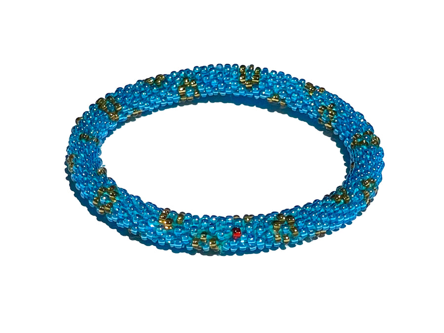 Nepal Mission-Aqua & Gold Flowers